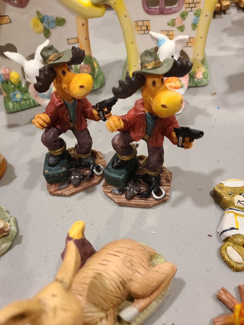 Vintage Yellow & Brown Cowboy Moose Figurine Pair